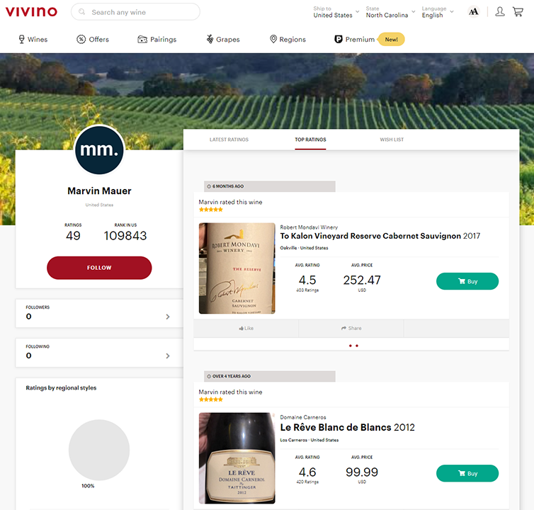 Wine ratings at Vivino